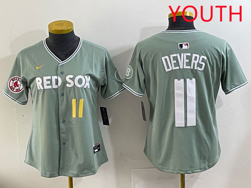 Youth 2025 Boston Red Sox #11 Devers Light Green Joint Name Nike MLB Jersey style 14